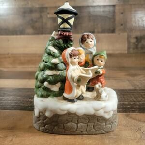 Vintage Christmas Carolers Music Box with Lighted Pole